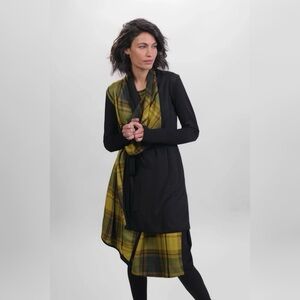 Alembika Plaid Wrap Long Open Duster Cardigan Jacket Waterfall Lagenlook Sz 3 L